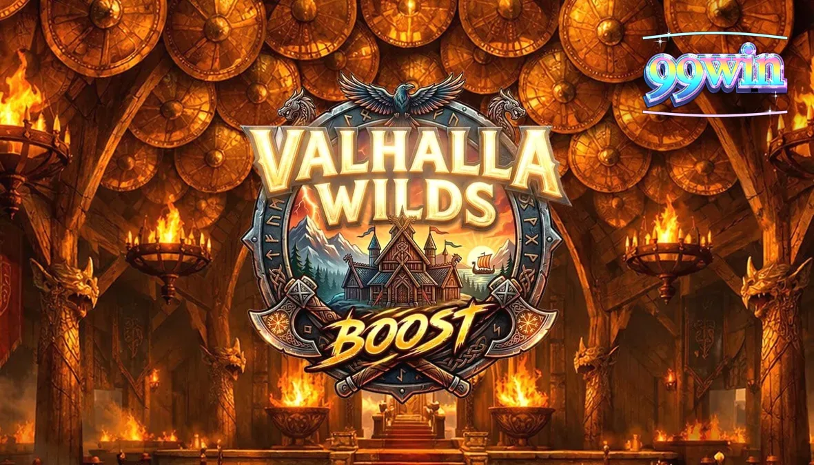 Giao diện trò chơi slot Valhalla Wilds Boost với chủ đề Viking